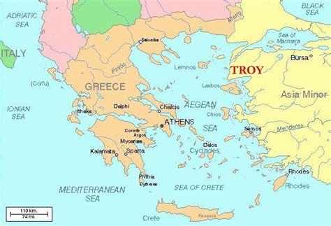 where was troy located|map of troy and greece.